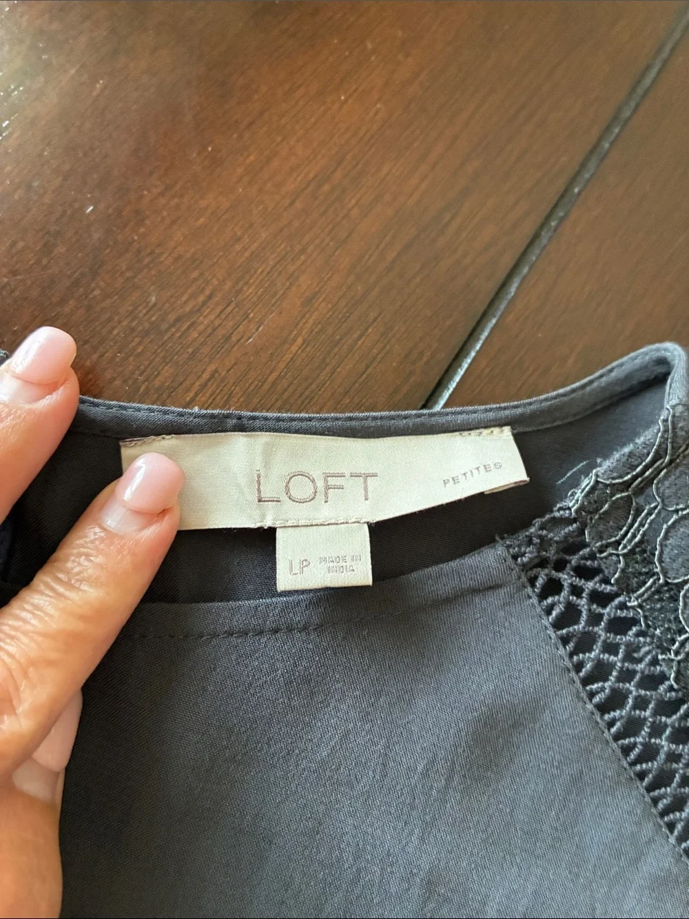 LOFT gray Lace-Trim Long Sleeve Blouse - Picture 3 of 5